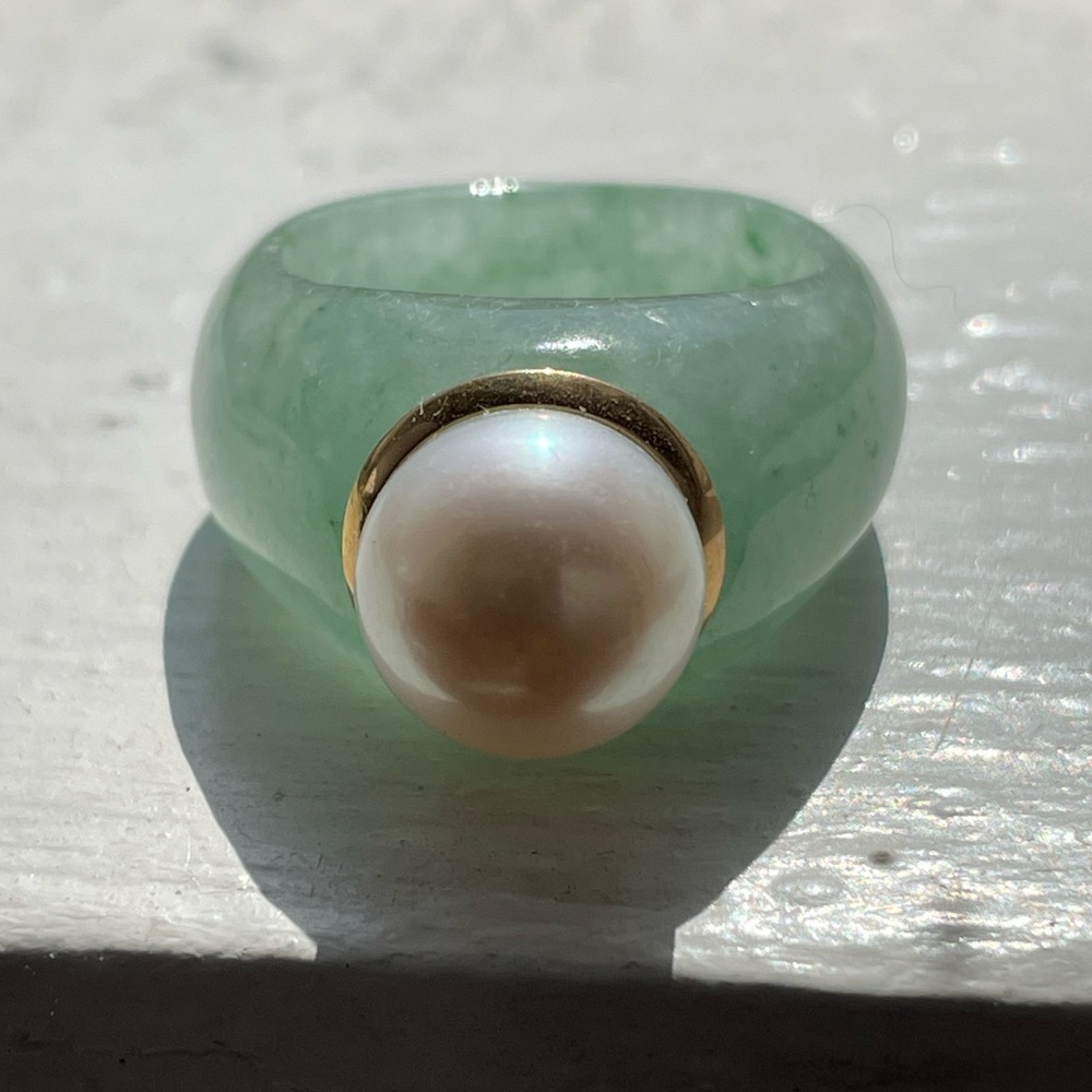 Not Sold had to make a new listing! Cultured Freshwater Pearl Jade Ring 14k Gold